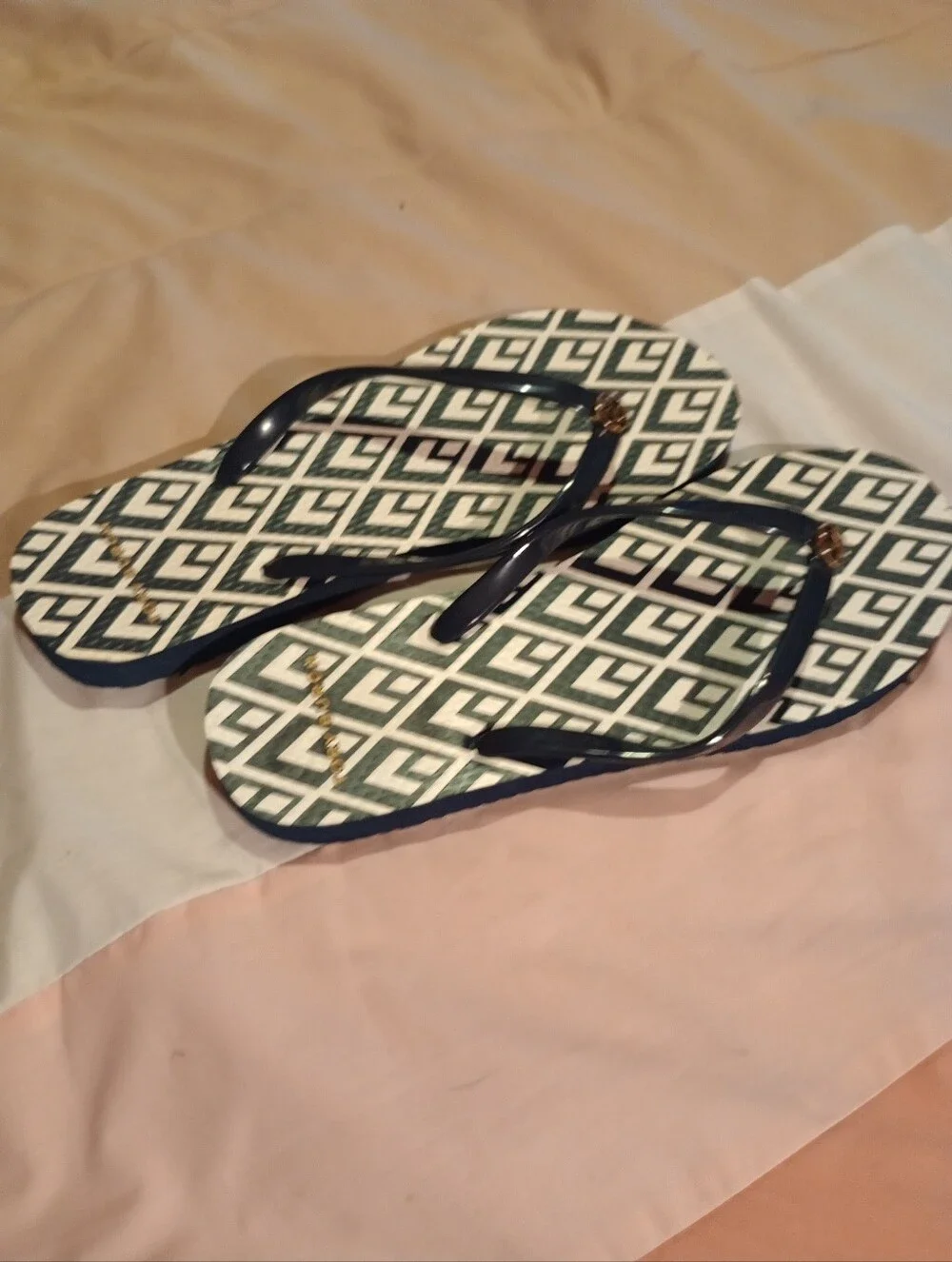 Tory Burch Navy Blue And White Flip Flops